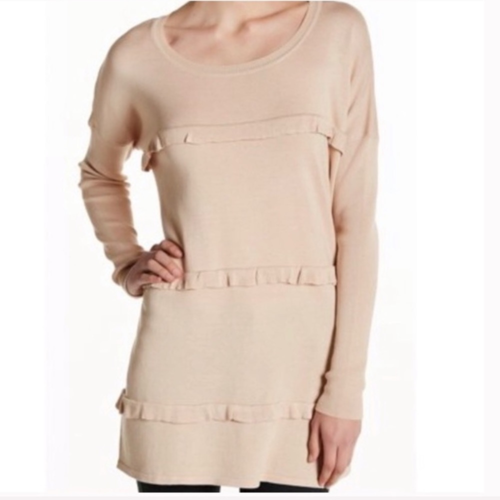 Solutions beige triple ruffle sweater, small